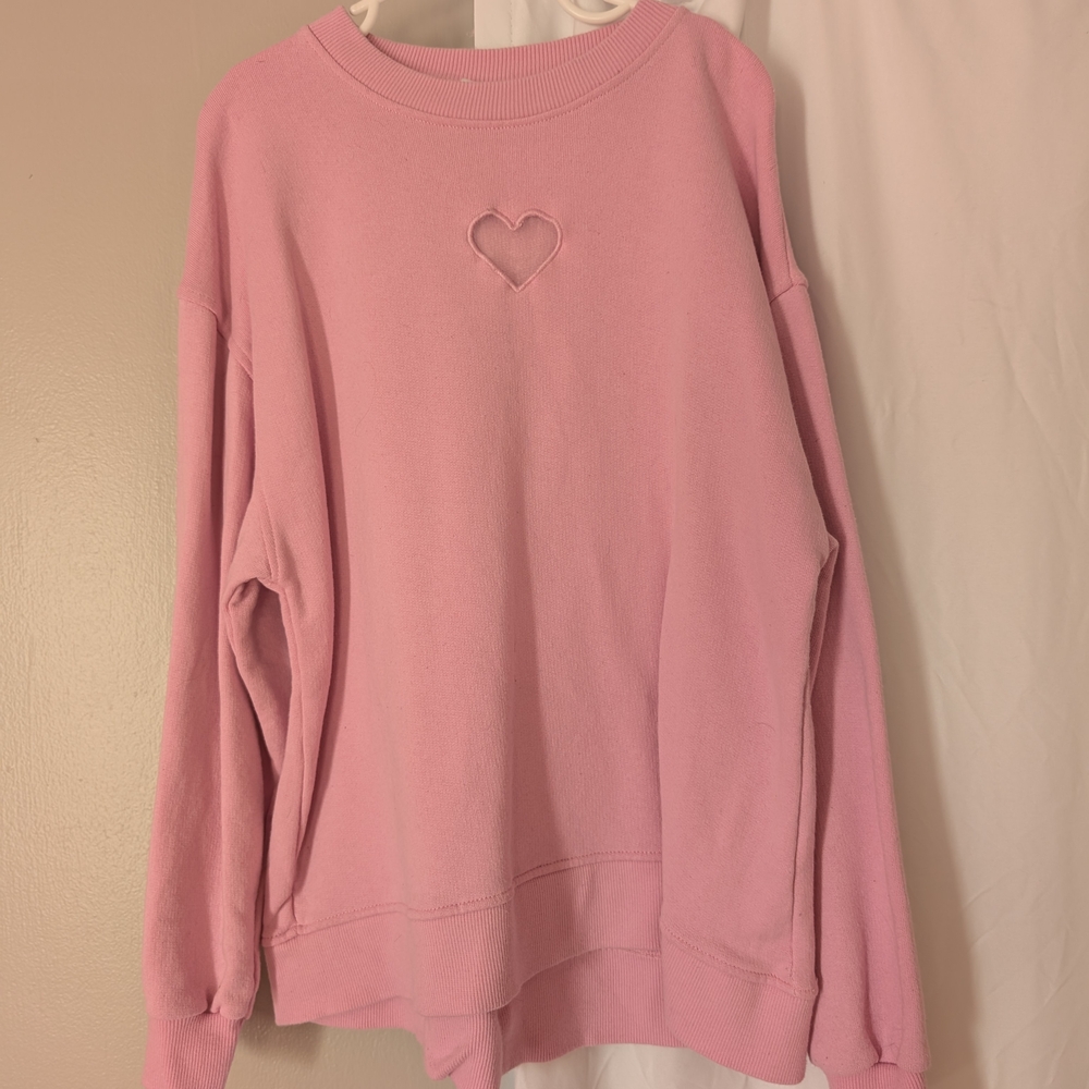 Pink Heart Cutout Sweatshirt